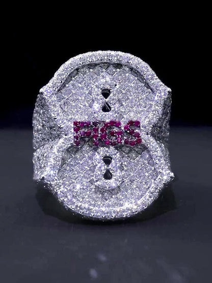 Custom Number 8 Iced Out Ring, Moissanite Diamond Ring, Ruby Letter Detail, 925 Silver Hip Hop Statement Ring, Fully Flooded Ring