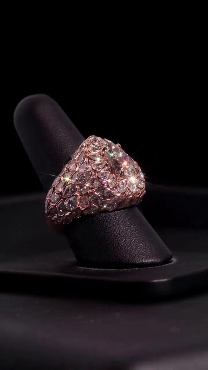 3ct Pear Moissanite Pinky Ring, Rose Gold Iced Out Hip Hop Ring, Pear & Marquise Cluster Bling, Rapper Statement Jewelry