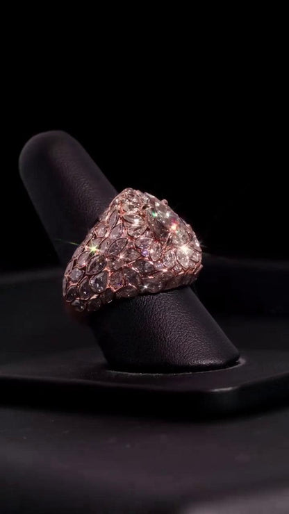 3ct Pear Moissanite Pinky Ring, Rose Gold Iced Out Hip Hop Ring, Pear & Marquise Cluster Bling, Rapper Statement Jewelry