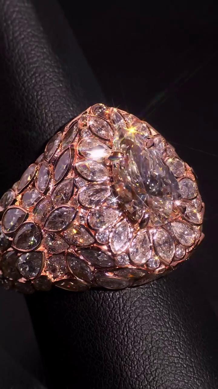 3ct Pear Moissanite Pinky Ring, Rose Gold Iced Out Hip Hop Ring, Pear & Marquise Cluster Bling, Rapper Statement Jewelry