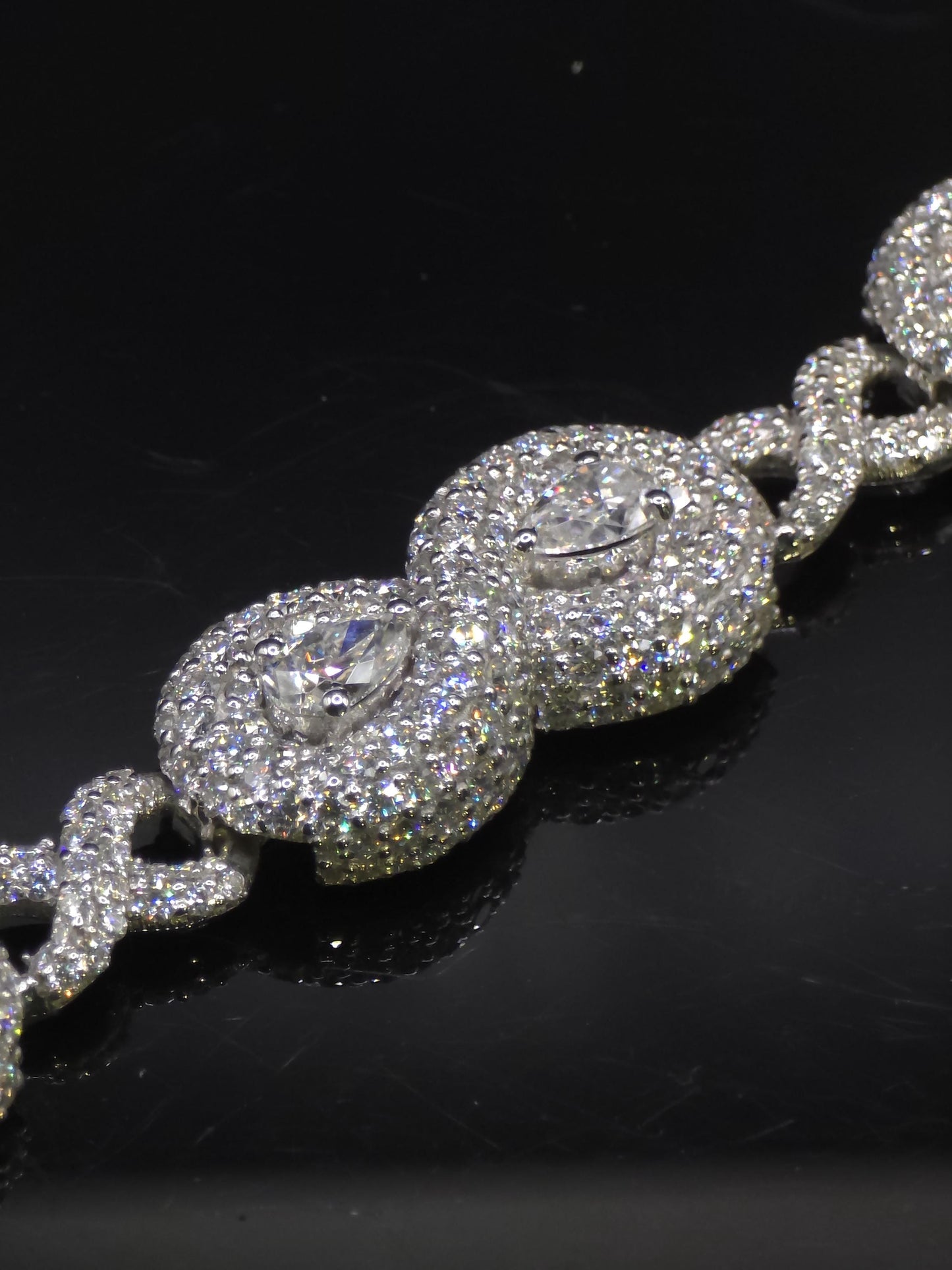 12mm Infinity Link Moissanite Necklace with Pear Accents | VVS Iced Out Chain in 925 Sterling Silver | Hip Hop Jewelry
