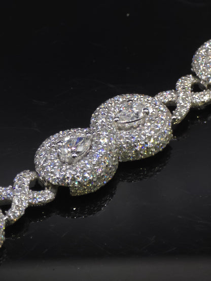 12mm Infinity Link Moissanite Necklace with Pear Accents | VVS Iced Out Chain in 925 Sterling Silver | Hip Hop Jewelry