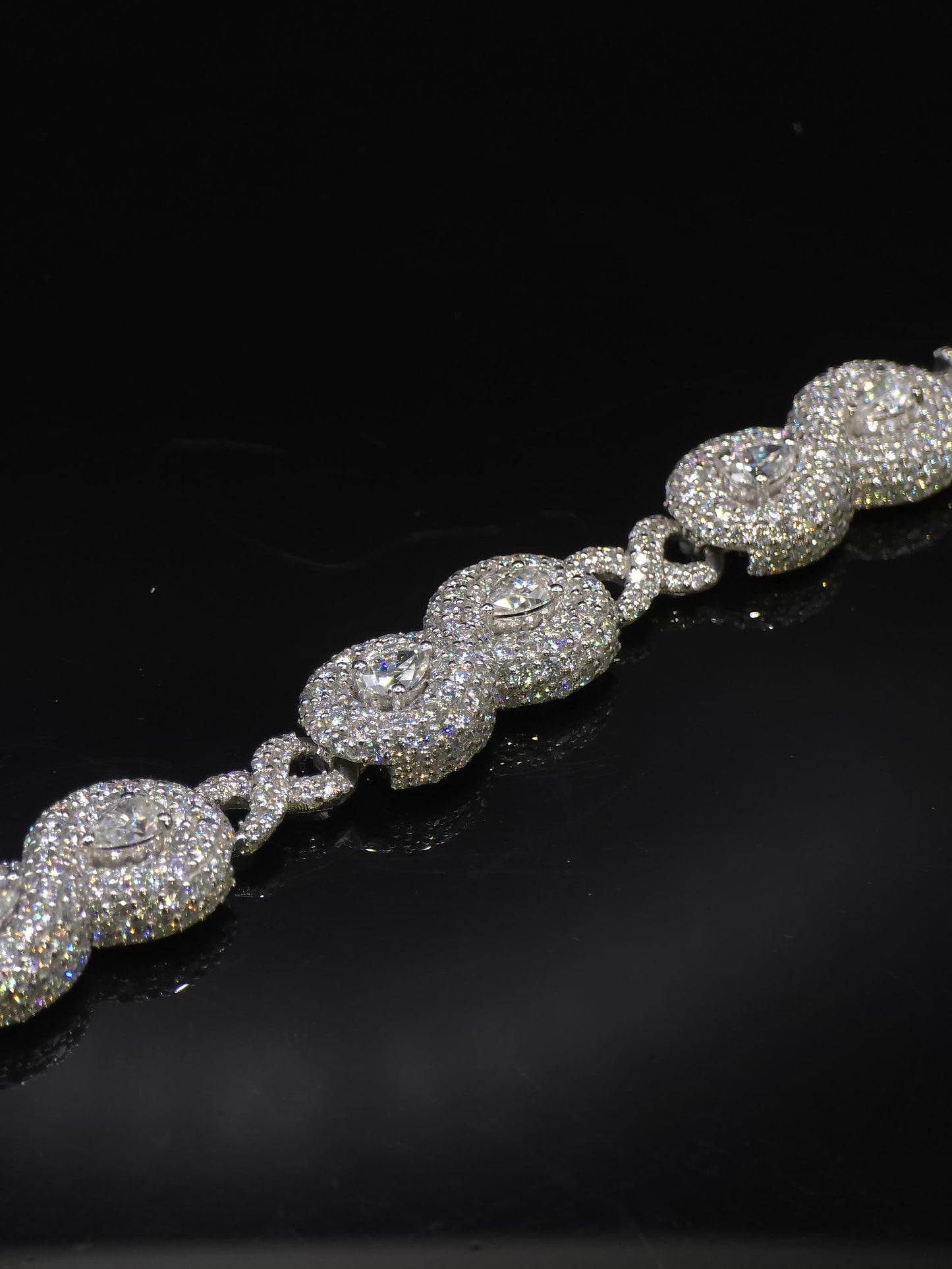 12mm Infinity Link Moissanite Necklace with Pear Accents | VVS Iced Out Chain in 925 Sterling Silver | Hip Hop Jewelry