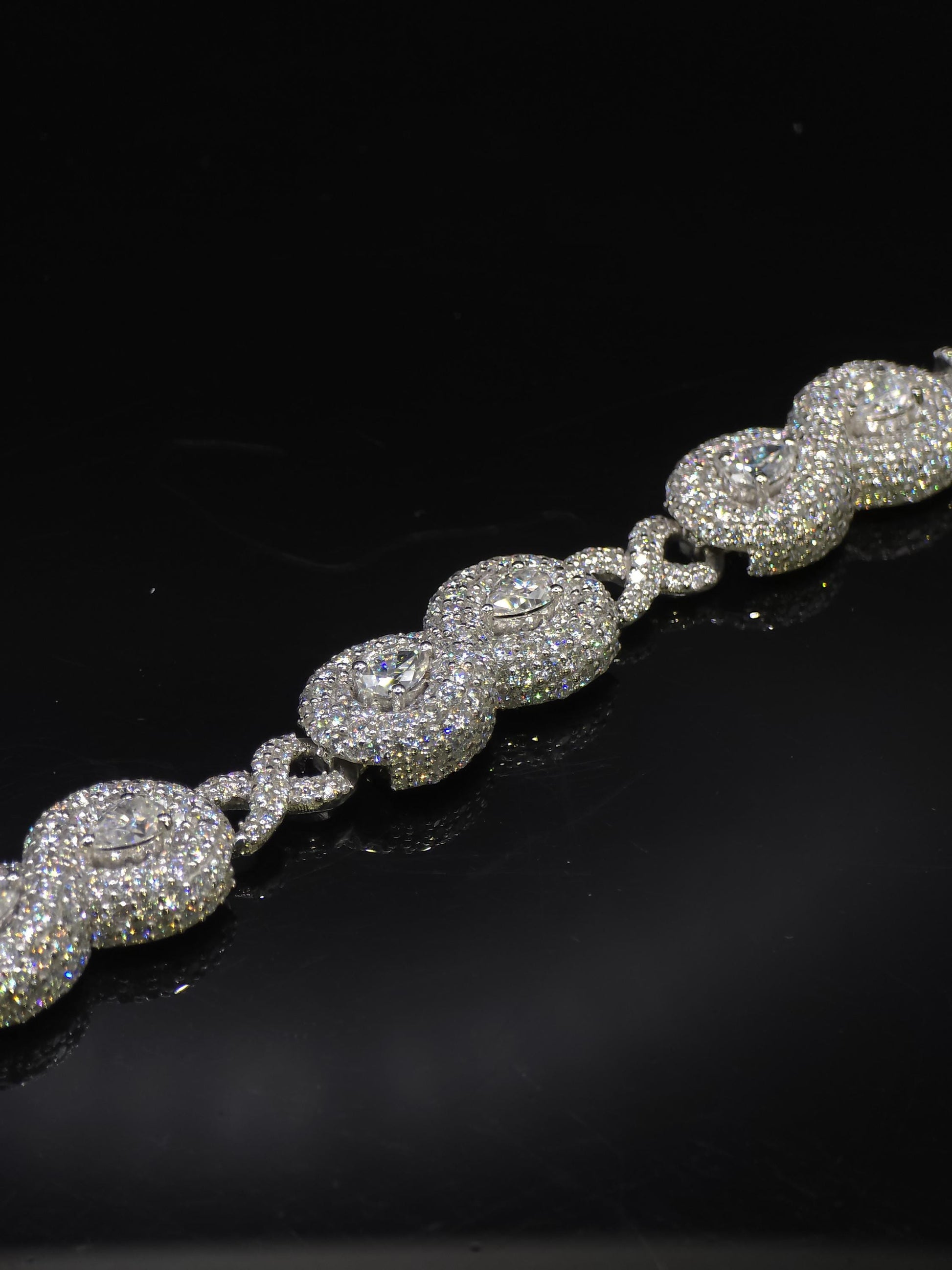 12mm Infinity Link Moissanite Necklace with Pear Accents | VVS Iced Out Chain in 925 Sterling Silver | Hip Hop Jewelry