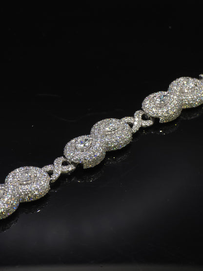 12mm Infinity Link Moissanite Necklace with Pear Accents | VVS Iced Out Chain in 925 Sterling Silver | Hip Hop Jewelry