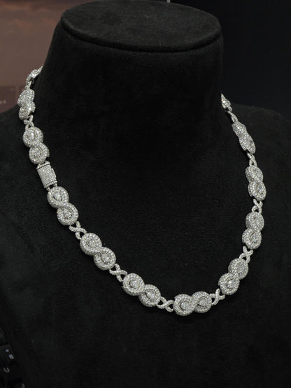 12mm Infinity Link Moissanite Necklace with Pear Accents | VVS Iced Out Chain in 925 Sterling Silver | Hip Hop Jewelry