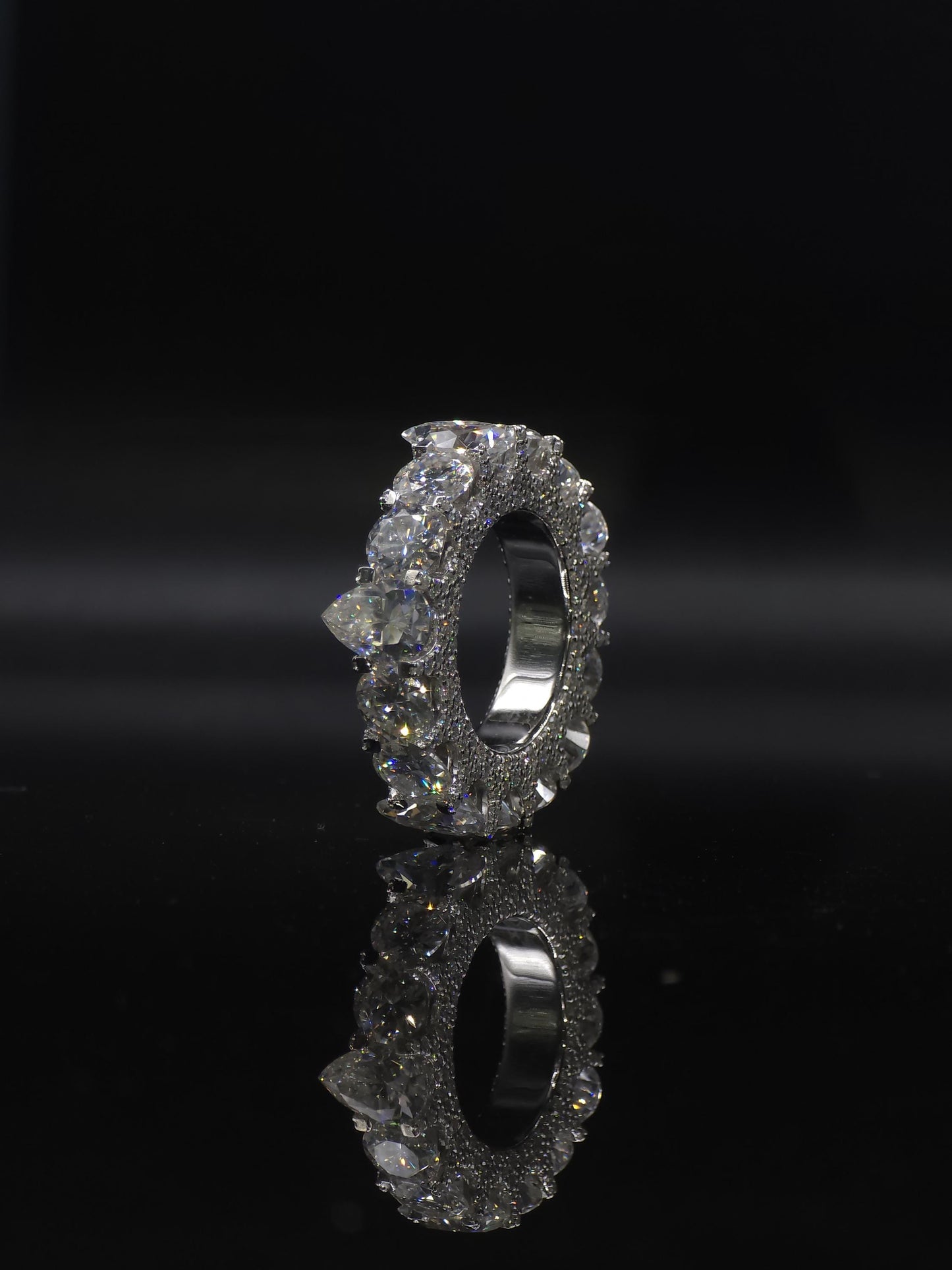 Pear and Round Cut Moissanite Eternity Band Ring | D Color VVS1 Moissanite Diamonds | Full Iced Out Band Ring | 925 Silver