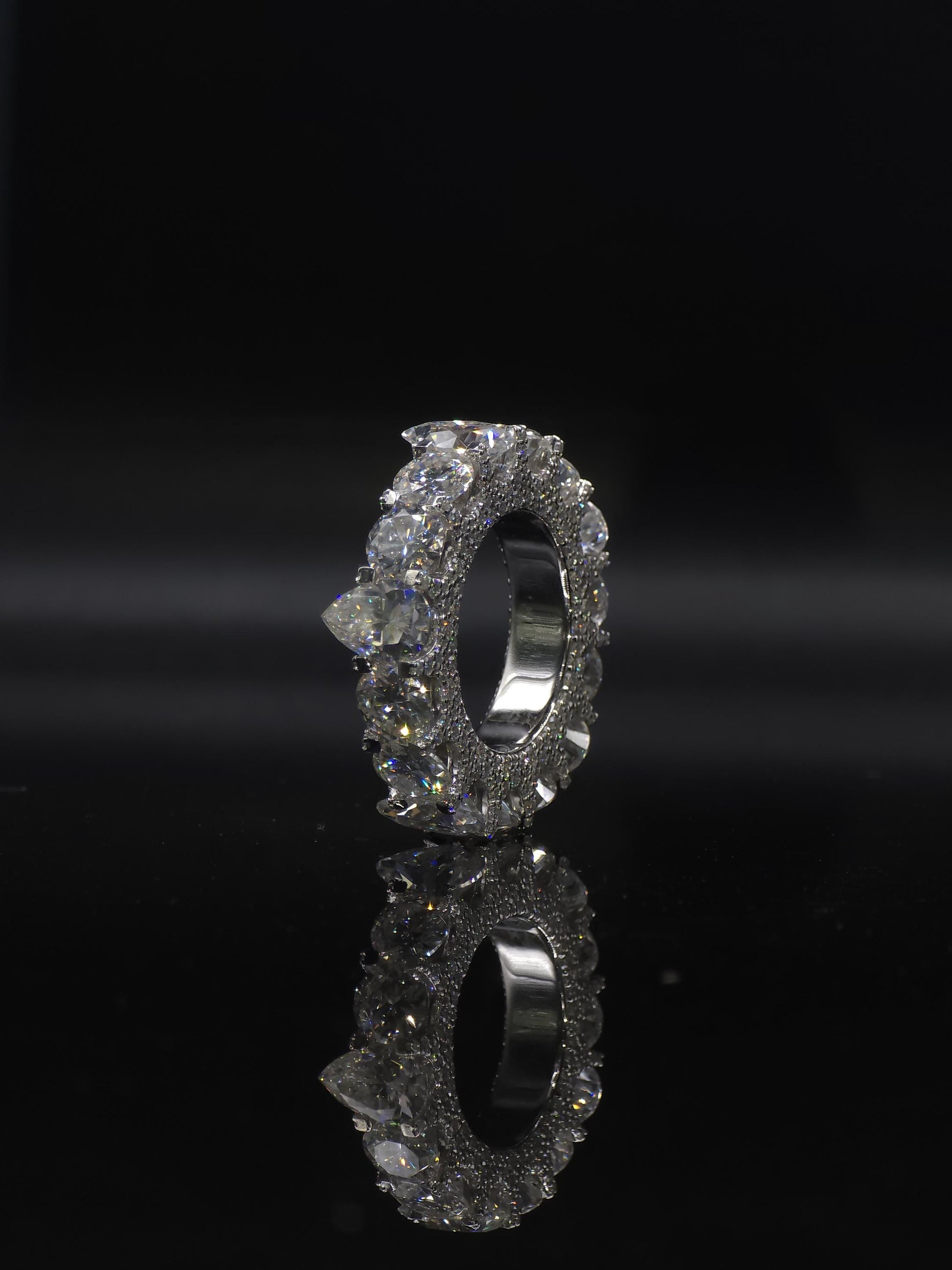 Pear and Round Cut Moissanite Eternity Band Ring | D Color VVS1 Moissanite Diamonds | Full Iced Out Band Ring | 925 Silver