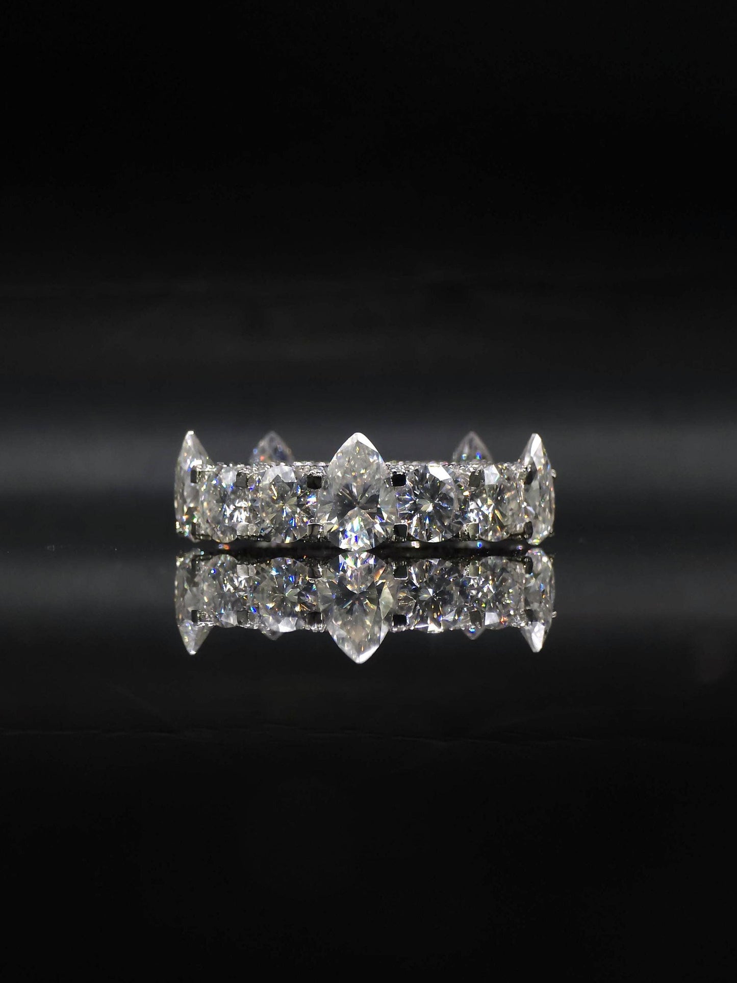 Pear and Round Cut Moissanite Eternity Band Ring | D Color VVS1 Moissanite Diamonds | Full Iced Out Band Ring | 925 Silver