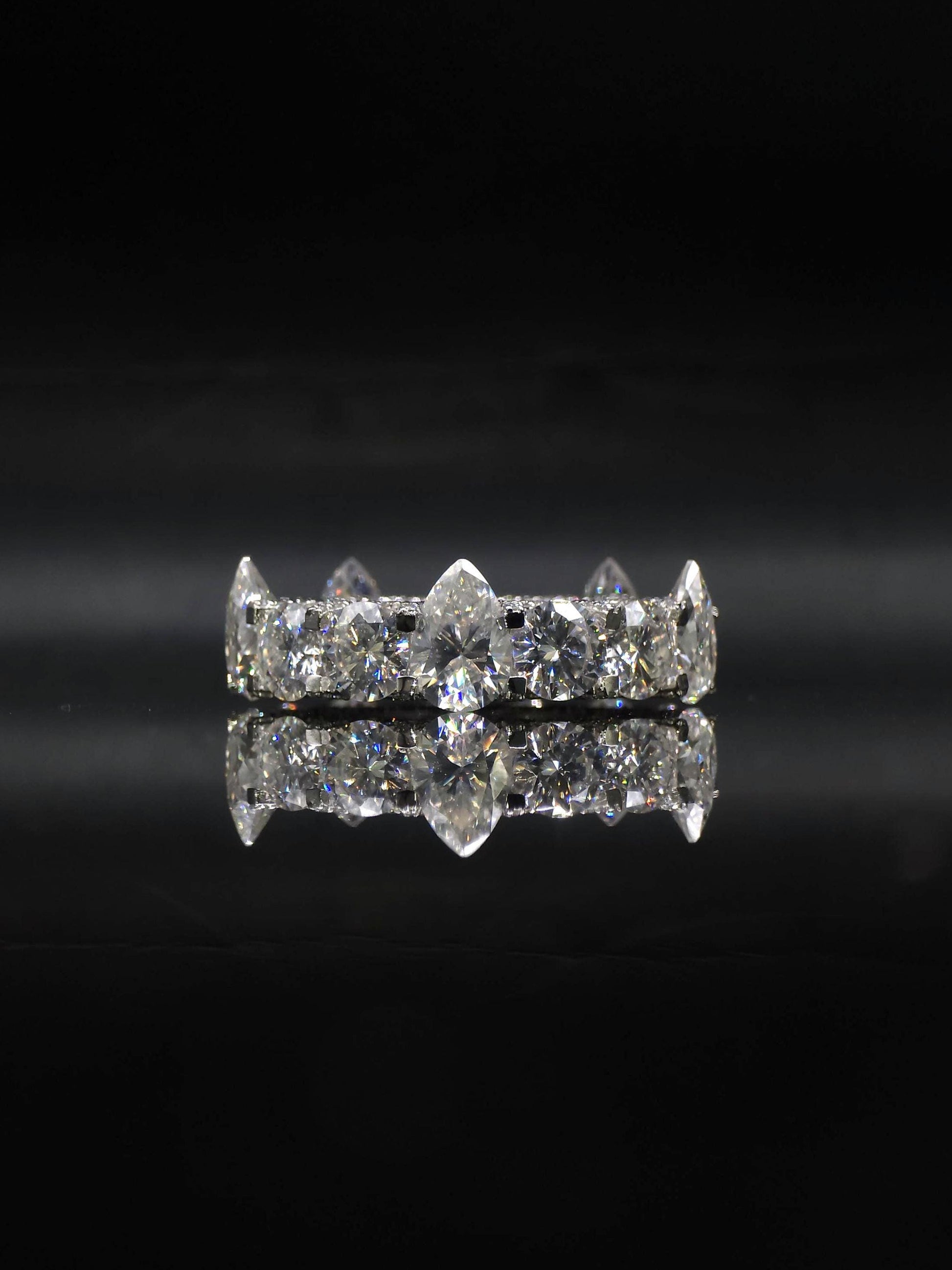 Pear and Round Cut Moissanite Eternity Band Ring | D Color VVS1 Moissanite Diamonds | Full Iced Out Band Ring | 925 Silver