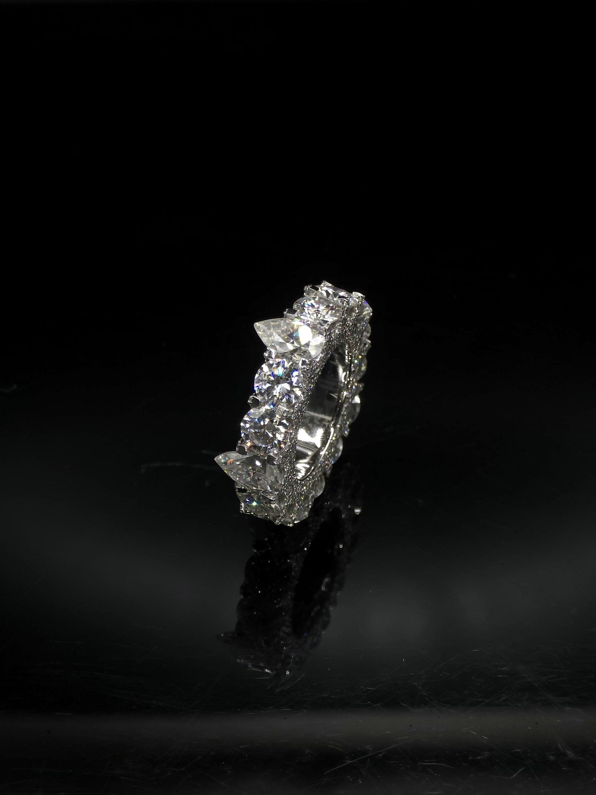 Pear and Round Cut Moissanite Eternity Band Ring | D Color VVS1 Moissanite Diamonds | Full Iced Out Band Ring | 925 Silver