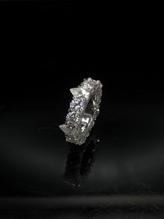Pear and Round Cut Moissanite Eternity Band Ring | D Color VVS1 Moissanite Diamonds | Full Iced Out Band Ring | 925 Silver