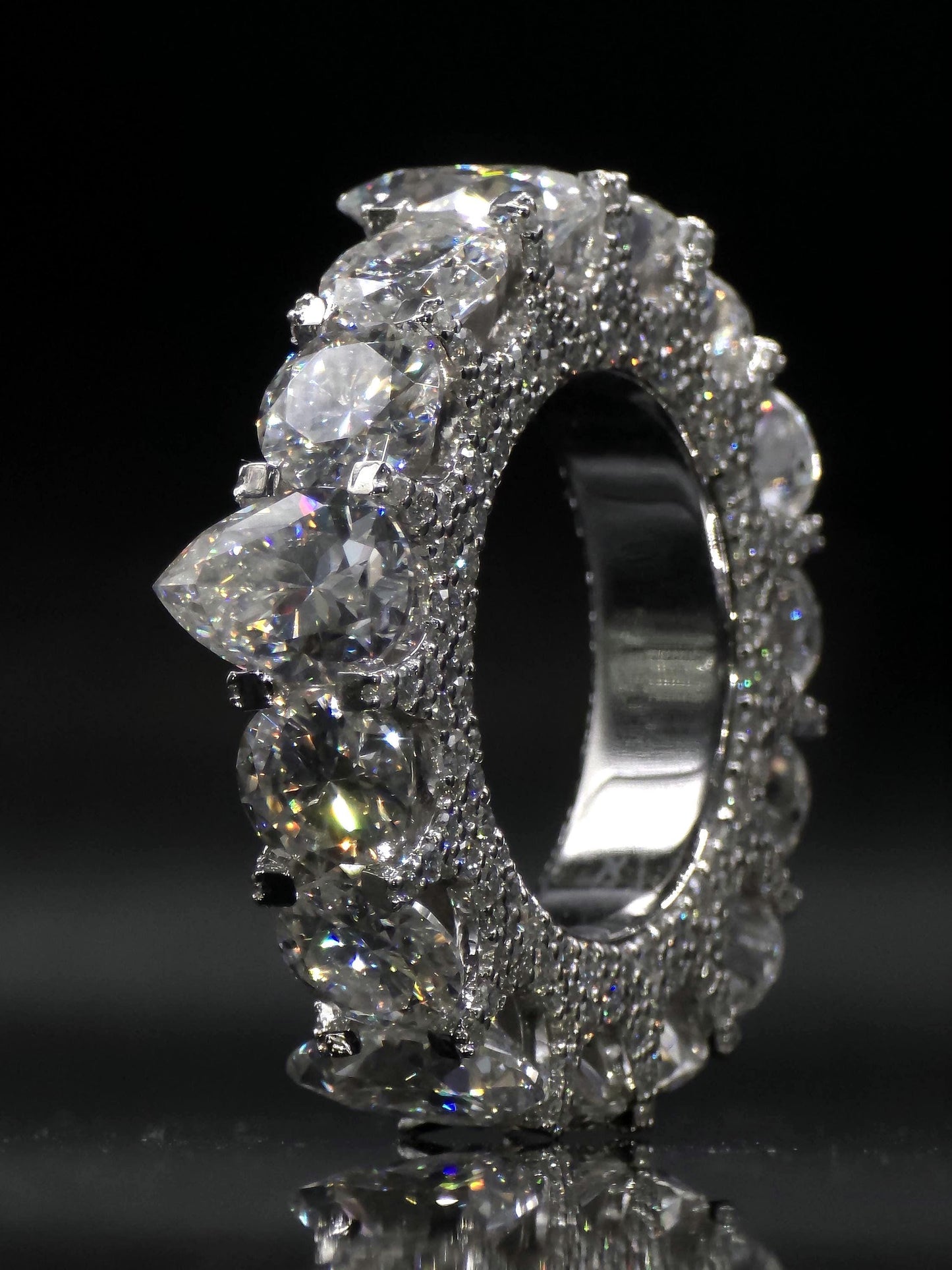 Pear and Round Cut Moissanite Eternity Band Ring | D Color VVS1 Moissanite Diamonds | Full Iced Out Band Ring | 925 Silver