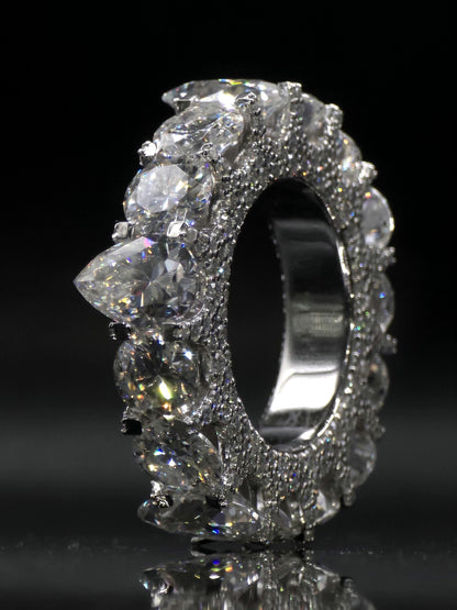 Pear and Round Cut Moissanite Eternity Band Ring | D Color VVS1 Moissanite Diamonds | Full Iced Out Band Ring | 925 Silver