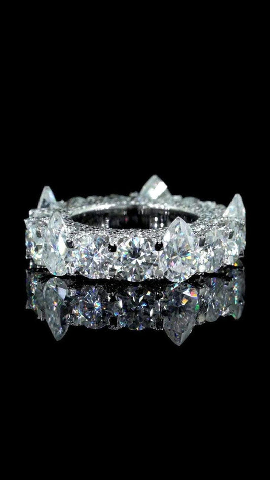 Pear and Round Cut Moissanite Eternity Band Ring | D Color VVS1 Moissanite Diamonds | Full Iced Out Band Ring | 925 Silver