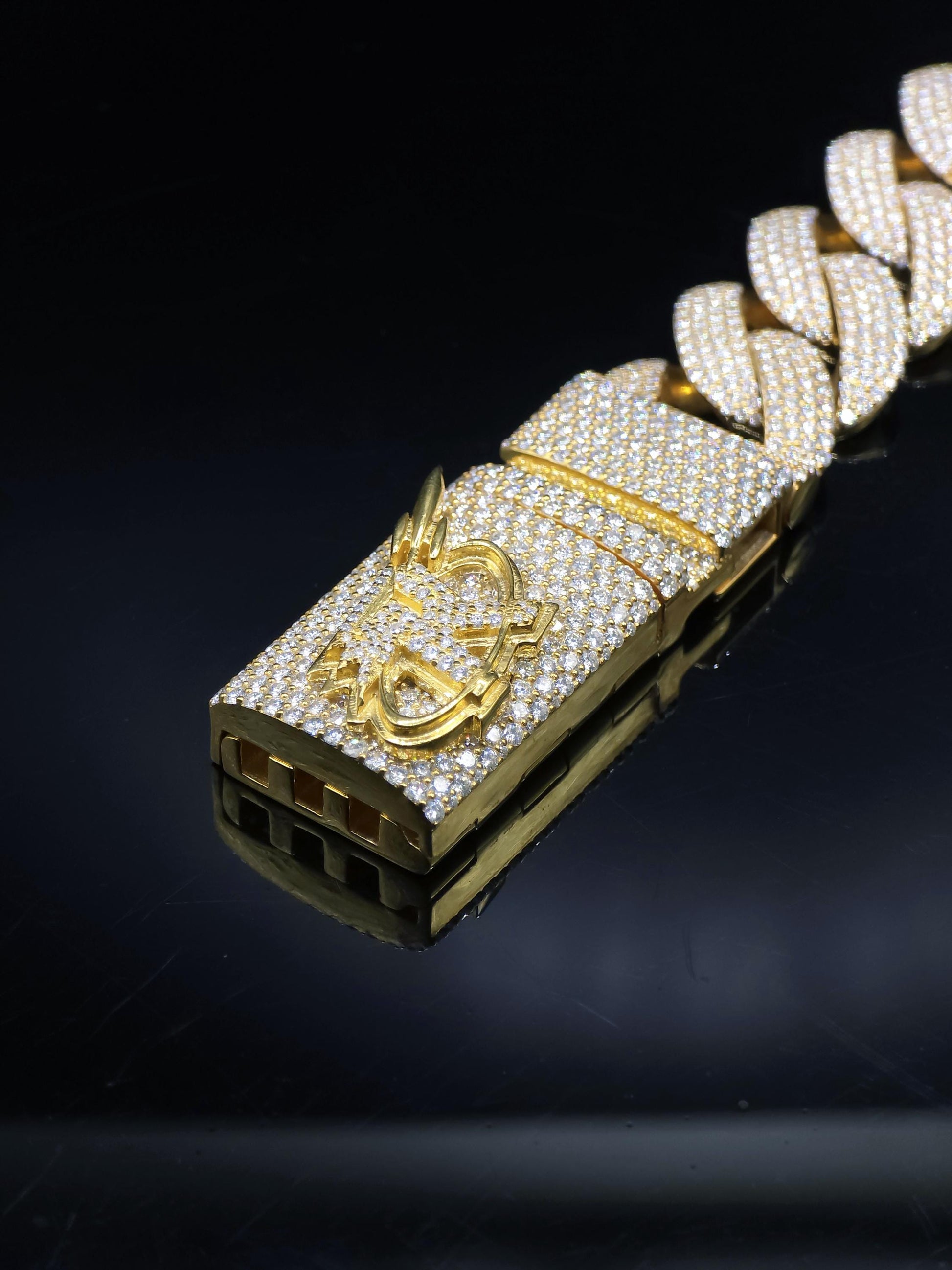 20mm 20inch Pave Cuban Chain, VVS1 Moissanite Diamond Chain, Pass Diamond Tester, 14K Yellow Gold Plated 925 Sterling Silver