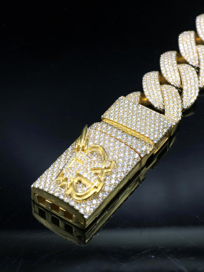 20mm 20inch Pave Cuban Chain, VVS1 Moissanite Diamond Chain, Pass Diamond Tester, 14K Yellow Gold Plated 925 Sterling Silver