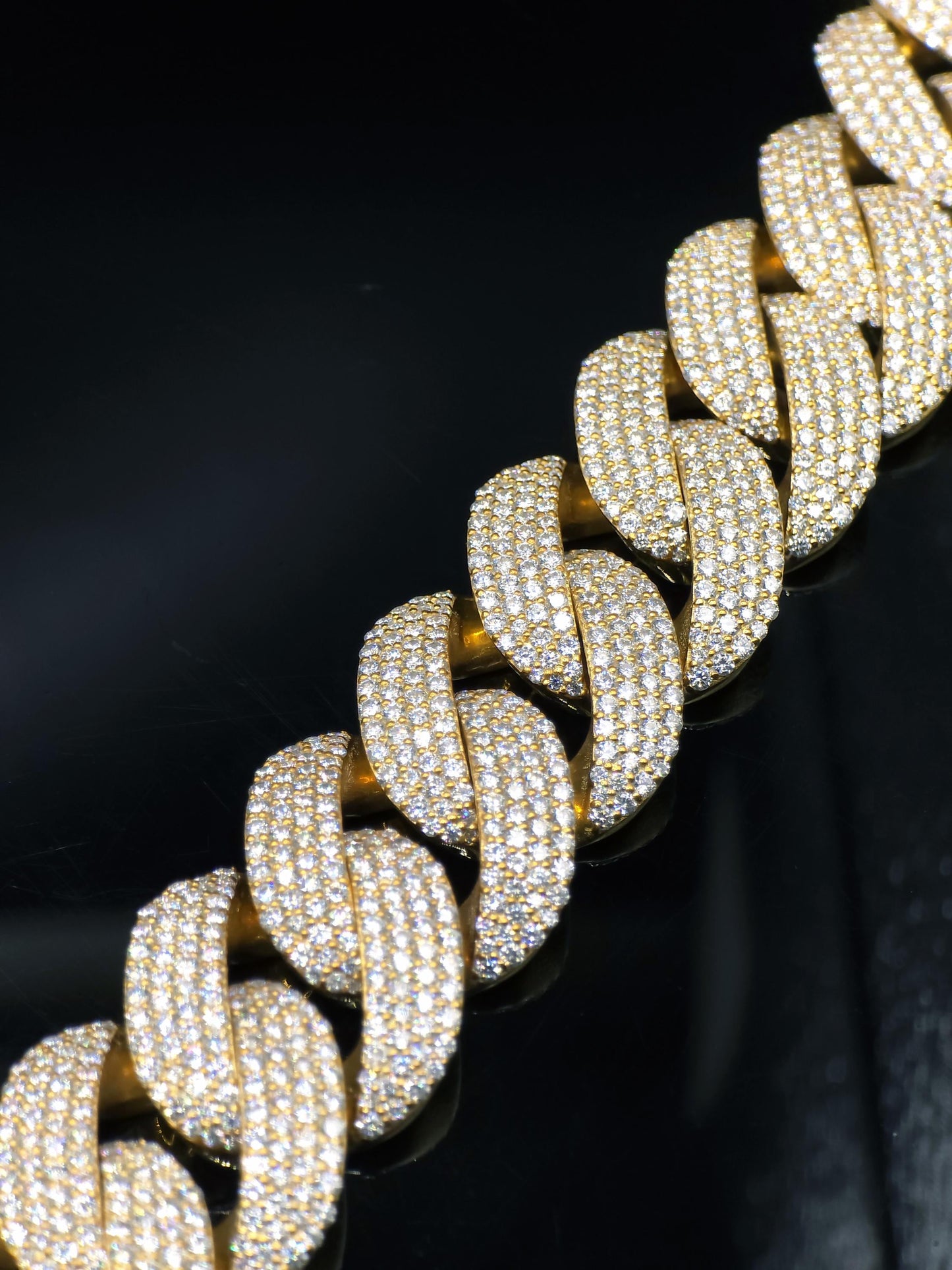 20mm 20inch Pave Cuban Chain, VVS1 Moissanite Diamond Chain, Pass Diamond Tester, 14K Yellow Gold Plated 925 Sterling Silver