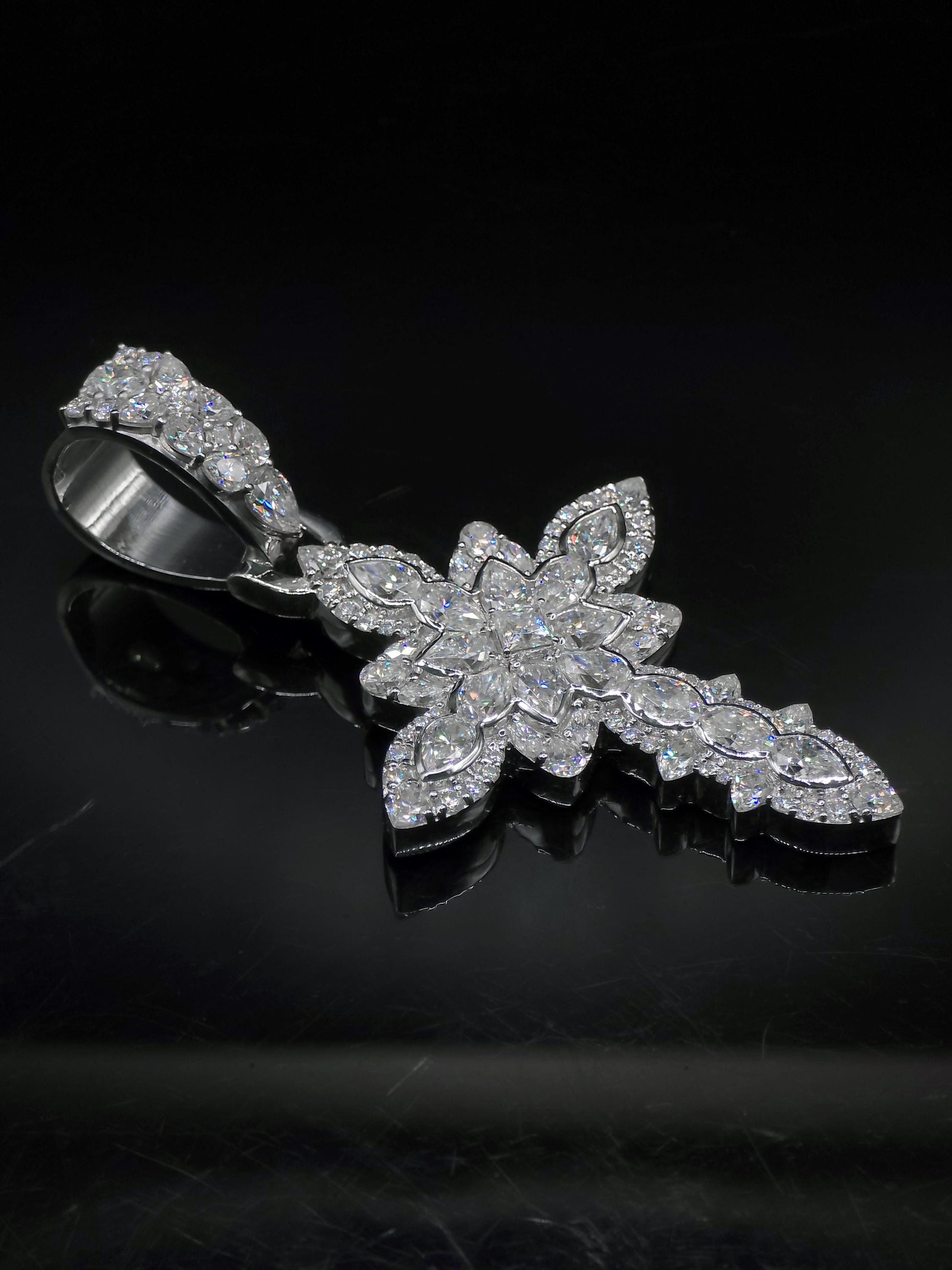 Iced Out Cross Pendant Necklace | 925 Silver / 10K Gold | CZ / Moissanite / Lab Diamond