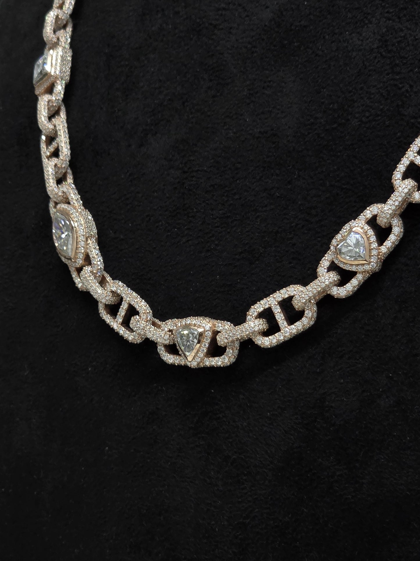 Custom Multi Shape Hermes Link Chain, 100ct VVS1 Moissanite Necklace, Hip Hop Statement Jewelry