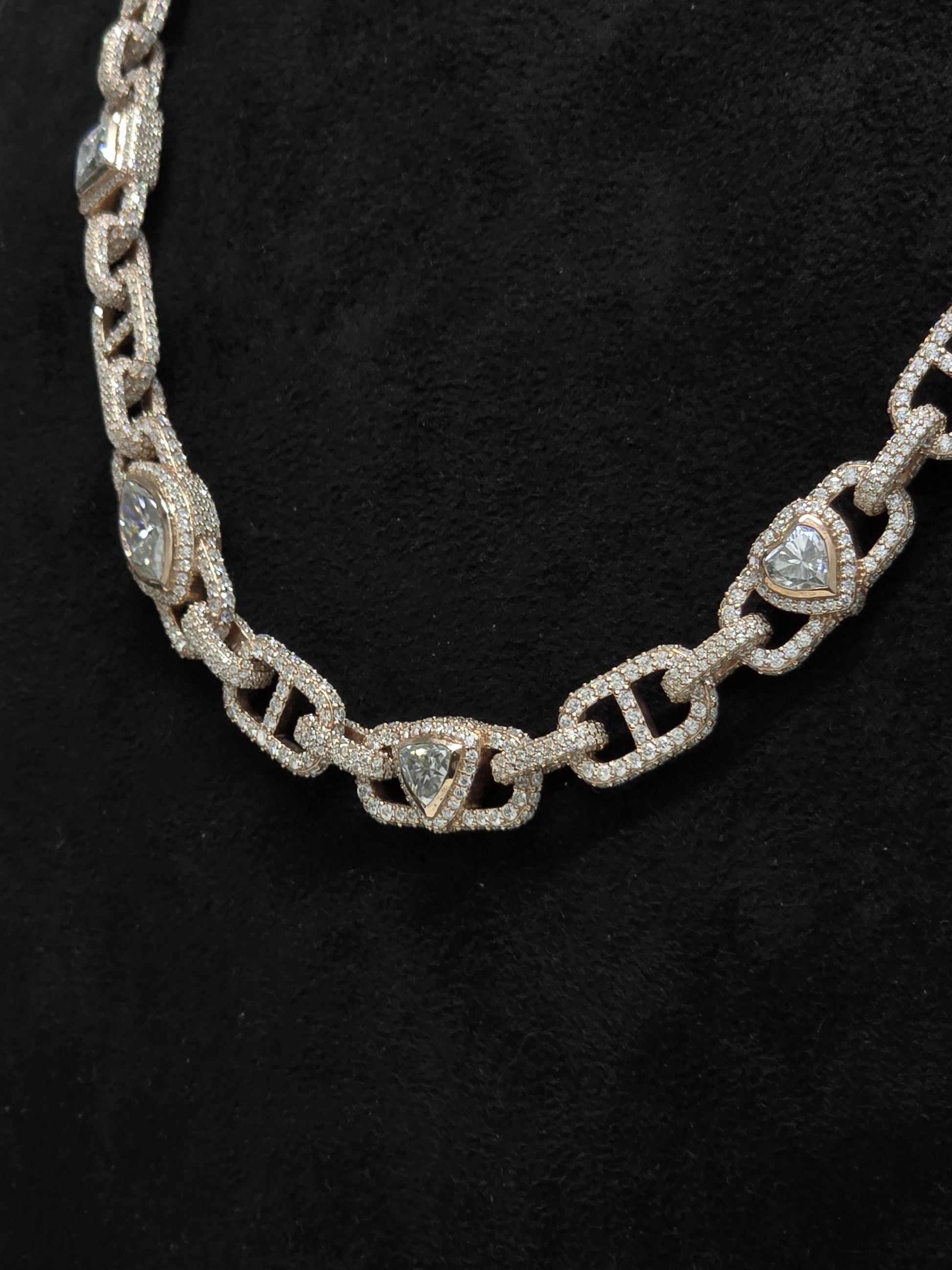 Custom Multi Shape Hermes Link Chain, 100ct VVS1 Moissanite Necklace, Hip Hop Statement Jewelry