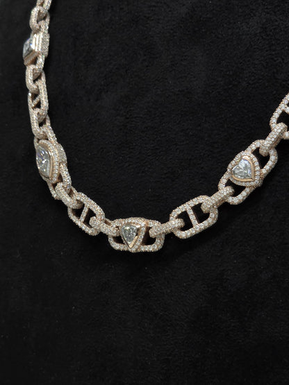 Custom Multi Shape Hermes Link Chain, 100ct VVS1 Moissanite Necklace, Hip Hop Statement Jewelry