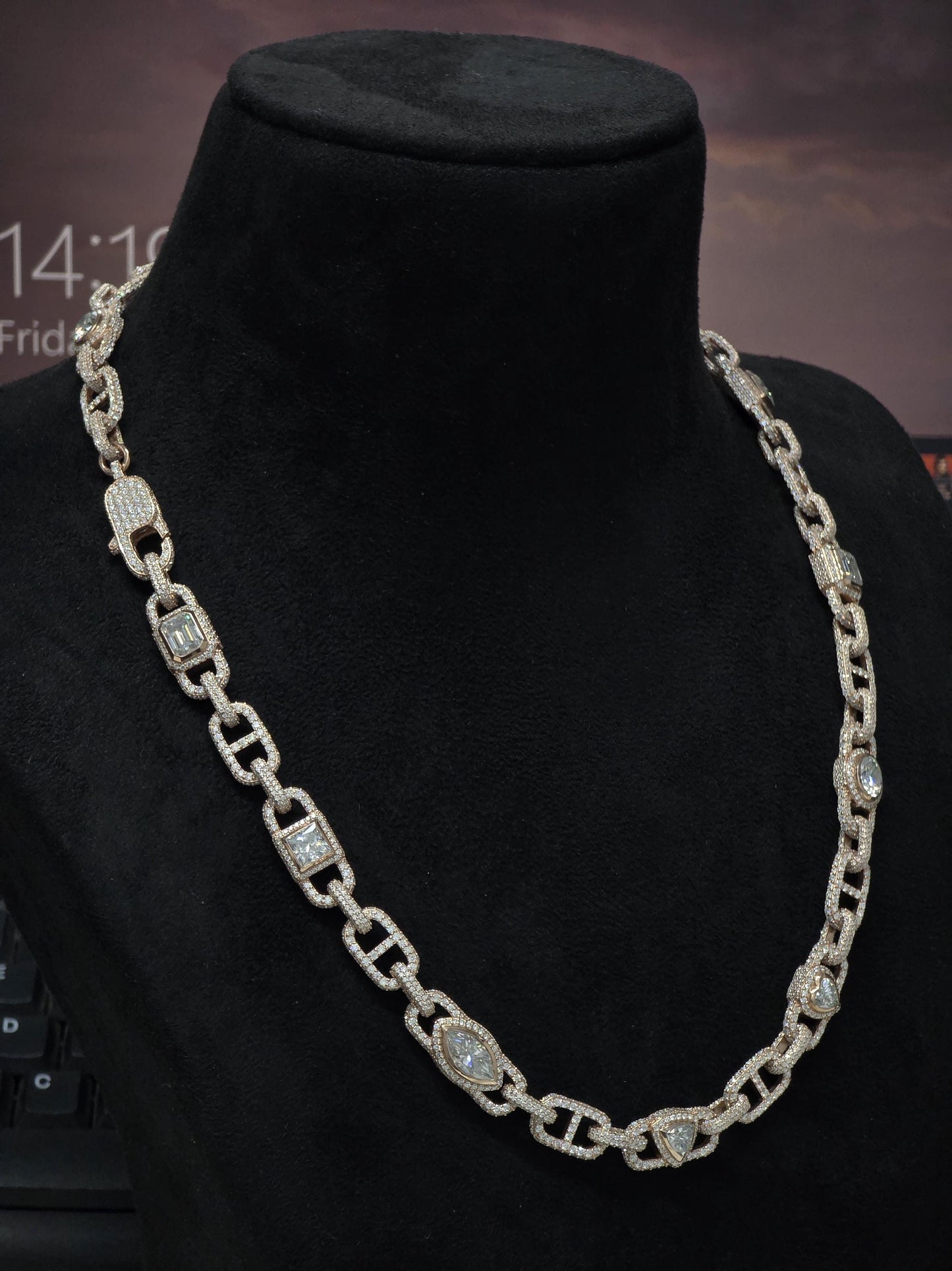 Custom Multi Shape Hermes Link Chain, 100ct VVS1 Moissanite Necklace, Hip Hop Statement Jewelry