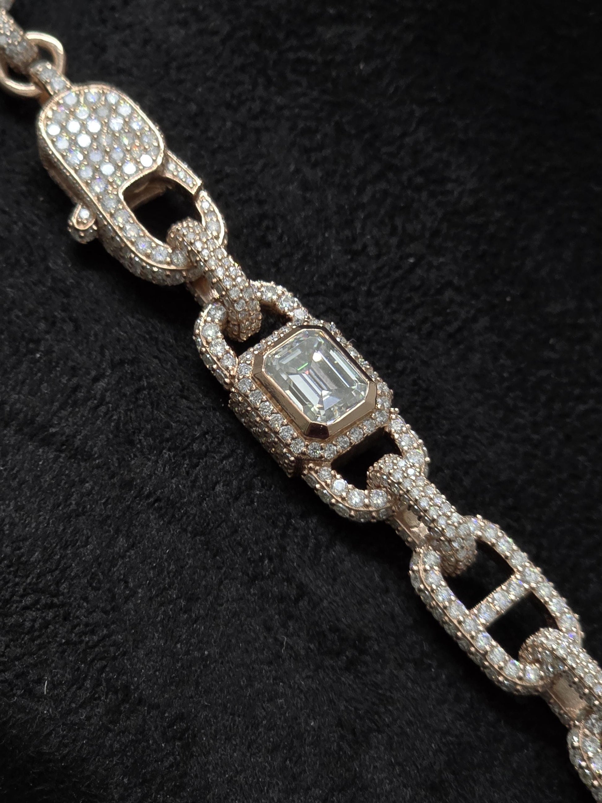 Custom Multi Shape Hermes Link Chain, 100ct VVS1 Moissanite Necklace, Hip Hop Statement Jewelry