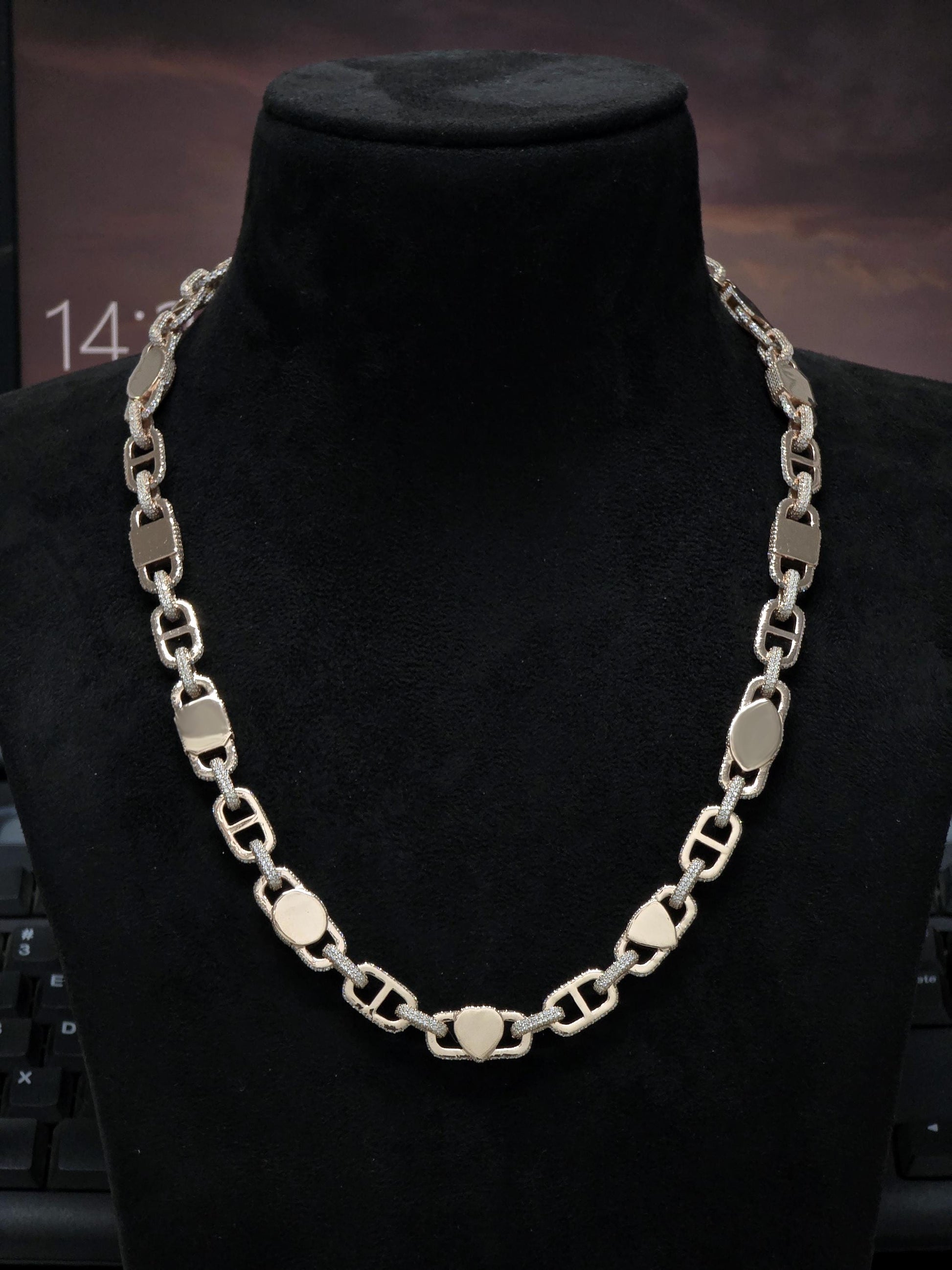 Custom Multi Shape Hermes Link Chain, 100ct VVS1 Moissanite Necklace, Hip Hop Statement Jewelry
