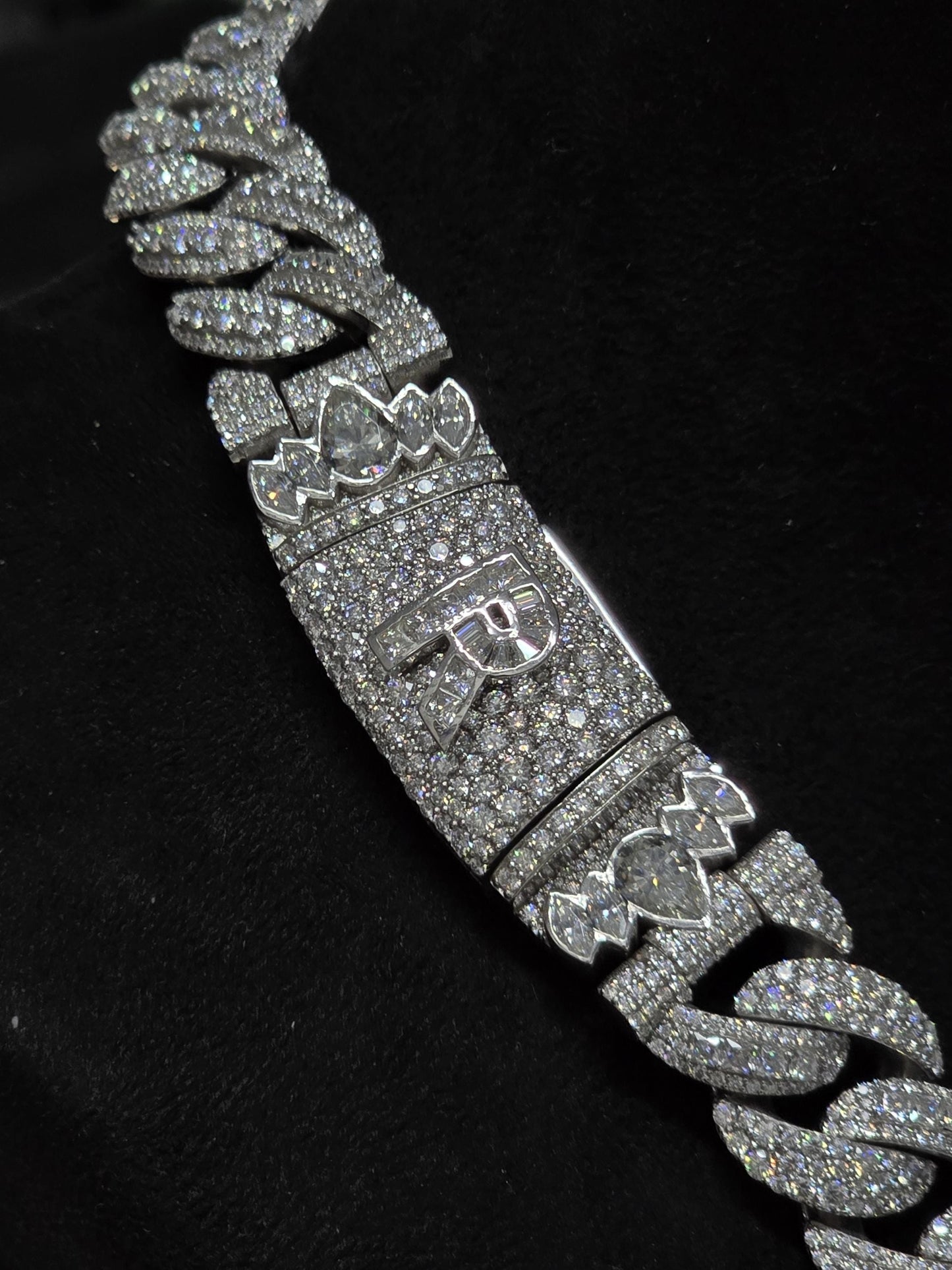 20mm Moissanite Cuban Link Chain, Mixed Links, Designer Clasp, 16–30 Inch, 925 Sterling Silver, Rhodium Plated