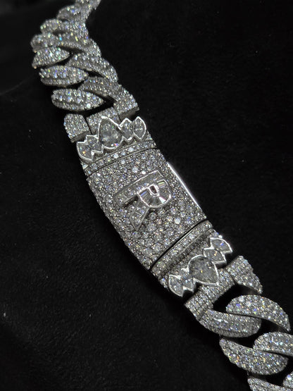 20mm Moissanite Cuban Link Chain, Mixed Links, Designer Clasp, 16–30 Inch, 925 Sterling Silver, Rhodium Plated