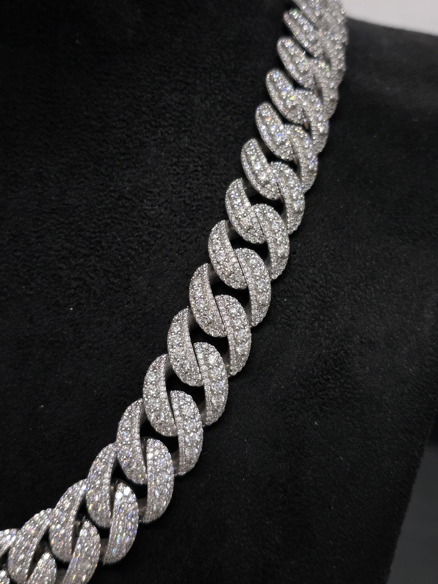 20mm Moissanite Cuban Link Chain, Mixed Links, Designer Clasp, 16–30 Inch, 925 Sterling Silver, Rhodium Plated