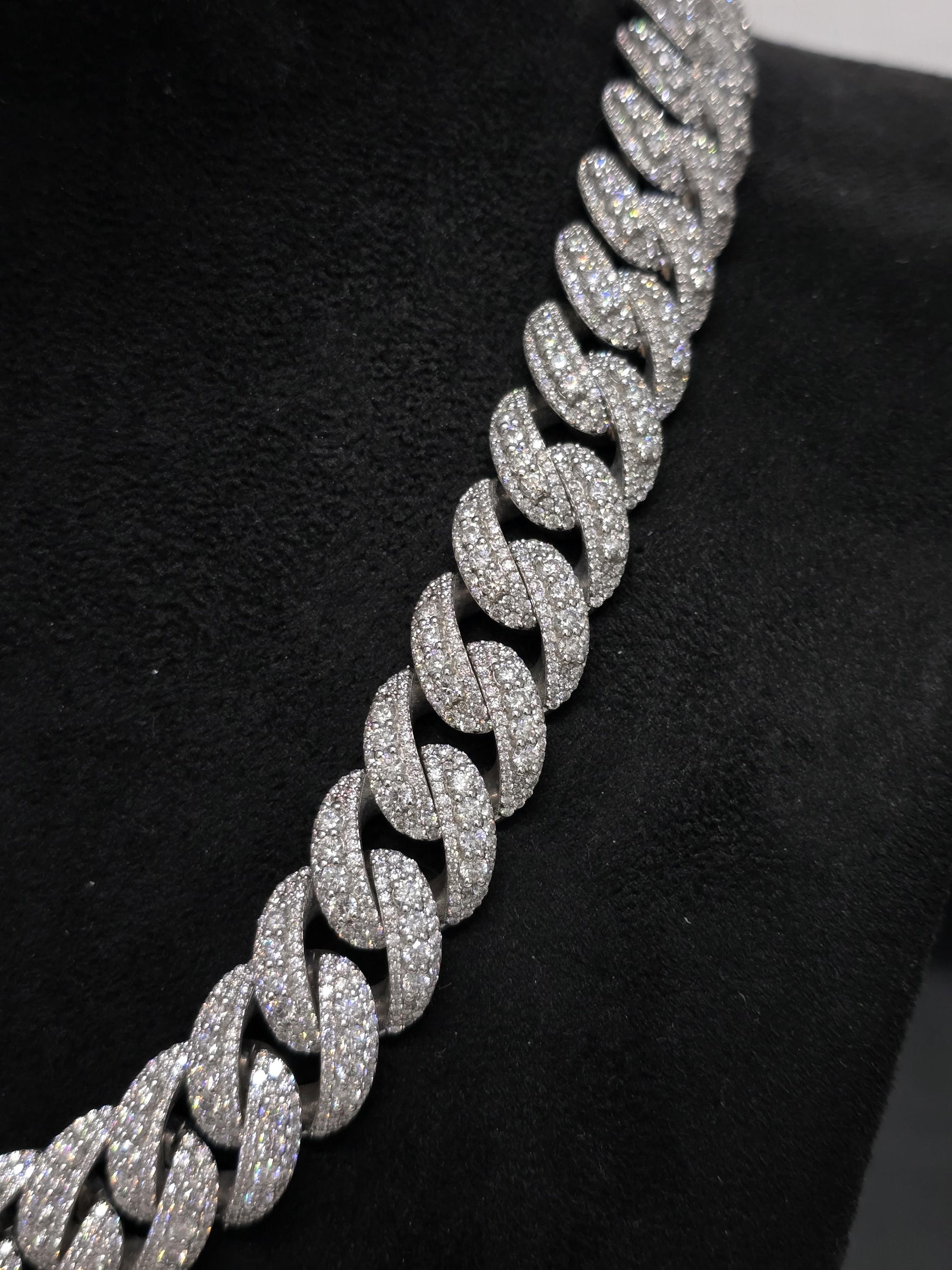 20mm Moissanite Cuban Link Chain, Mixed Links, Designer Clasp, 16–30 Inch, 925 Sterling Silver, Rhodium Plated