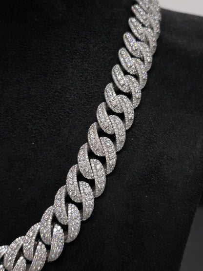 20mm Moissanite Cuban Link Chain, Mixed Links, Designer Clasp, 16–30 Inch, 925 Sterling Silver, Rhodium Plated