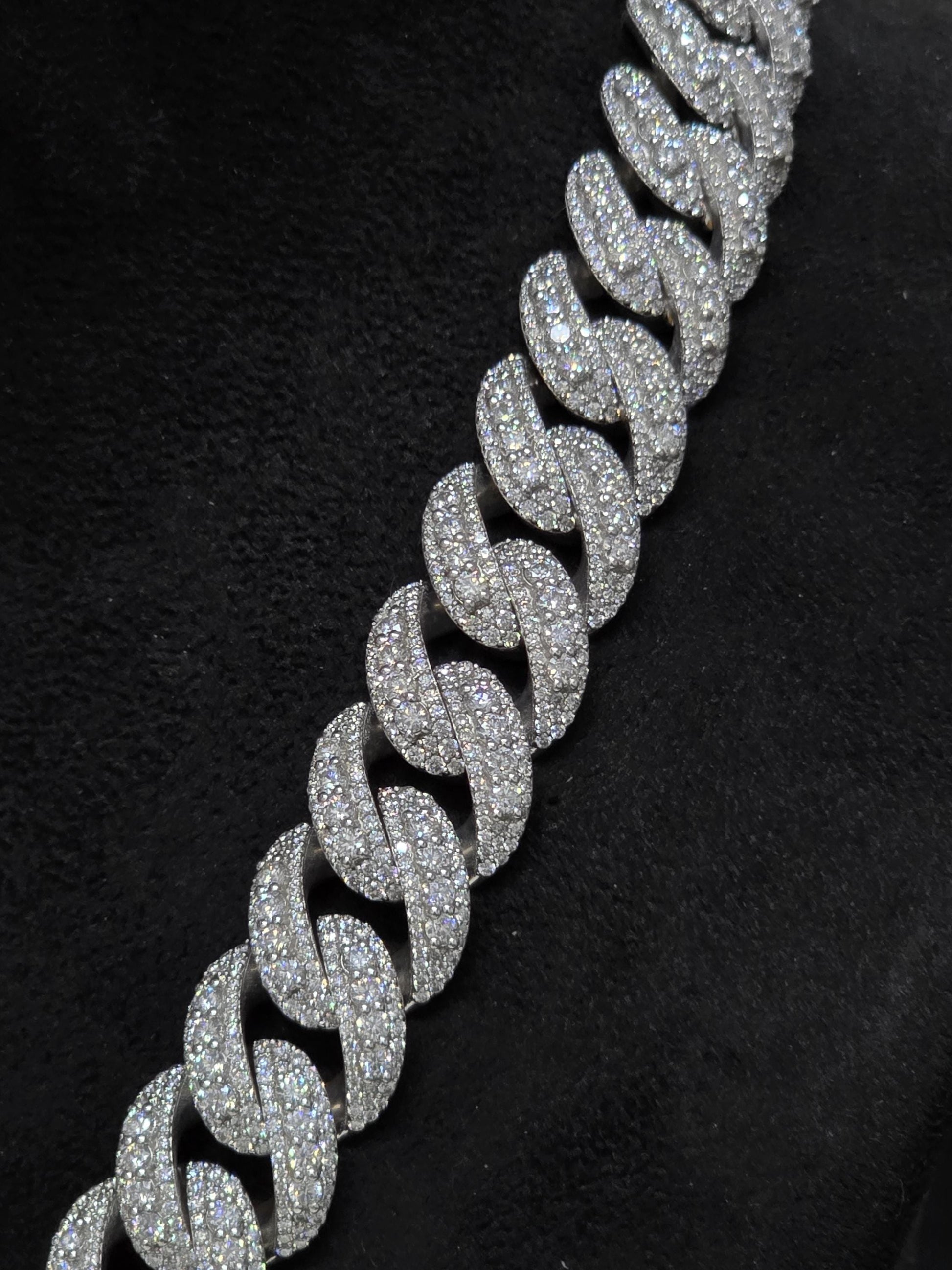 20mm Moissanite Cuban Link Chain, Mixed Links, Designer Clasp, 16–30 Inch, 925 Sterling Silver, Rhodium Plated