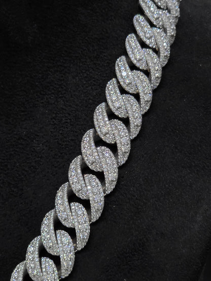 20mm Moissanite Cuban Link Chain, Mixed Links, Designer Clasp, 16–30 Inch, 925 Sterling Silver, Rhodium Plated