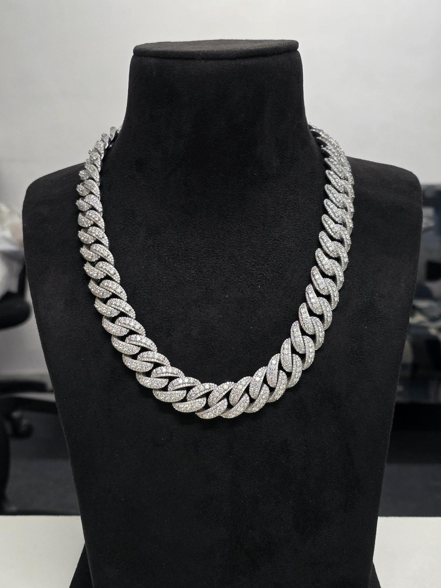20mm Moissanite Cuban Link Chain, Mixed Links, Designer Clasp, 16–30 Inch, 925 Sterling Silver, Rhodium Plated