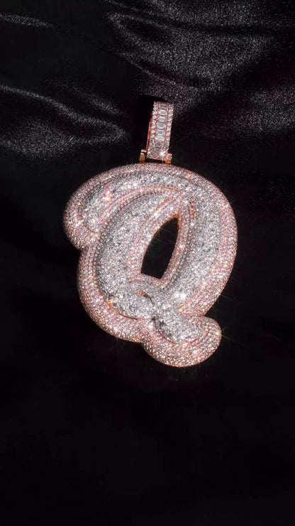Letter Q Pendant, Custom Initial Pendant, Iced Out Hip Hop Jewelry, Moissanite Letter Charm, Personalized Gift