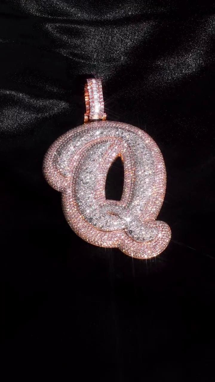 Letter Q Pendant, Custom Initial Pendant, Iced Out Hip Hop Jewelry, Moissanite Letter Charm, Personalized Gift
