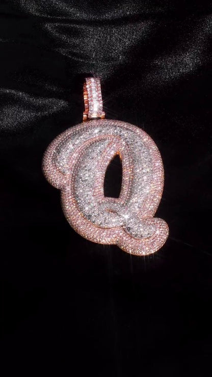 Letter Q Pendant, Custom Initial Pendant, Iced Out Hip Hop Jewelry, Moissanite Letter Charm, Personalized Gift