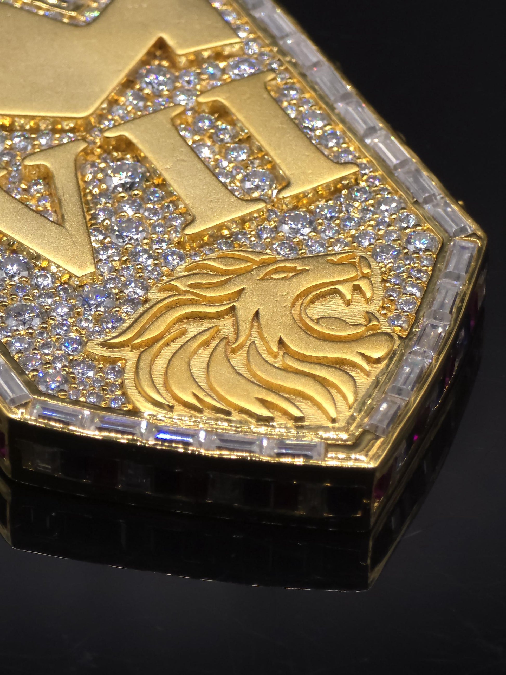 Custom Royal Lion Shield Pendant, Iced Out VII Crown Pendant, 925 Silver Moissanite Hip Hop Jewelry, Pass Diamond Tester