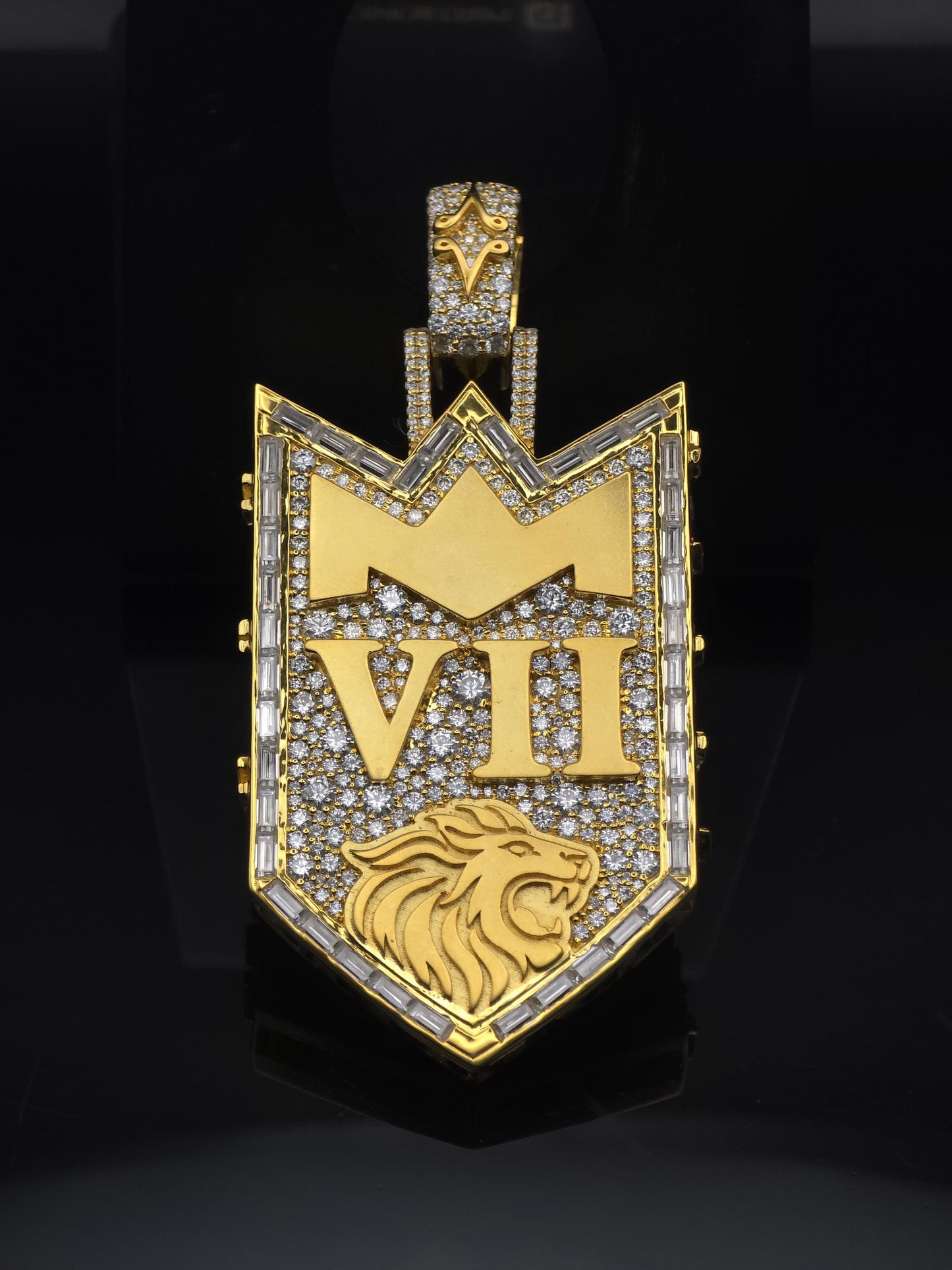 Custom Royal Lion Shield Pendant, Iced Out VII Crown Pendant, 925 Silver Moissanite Hip Hop Jewelry, Pass Diamond Tester