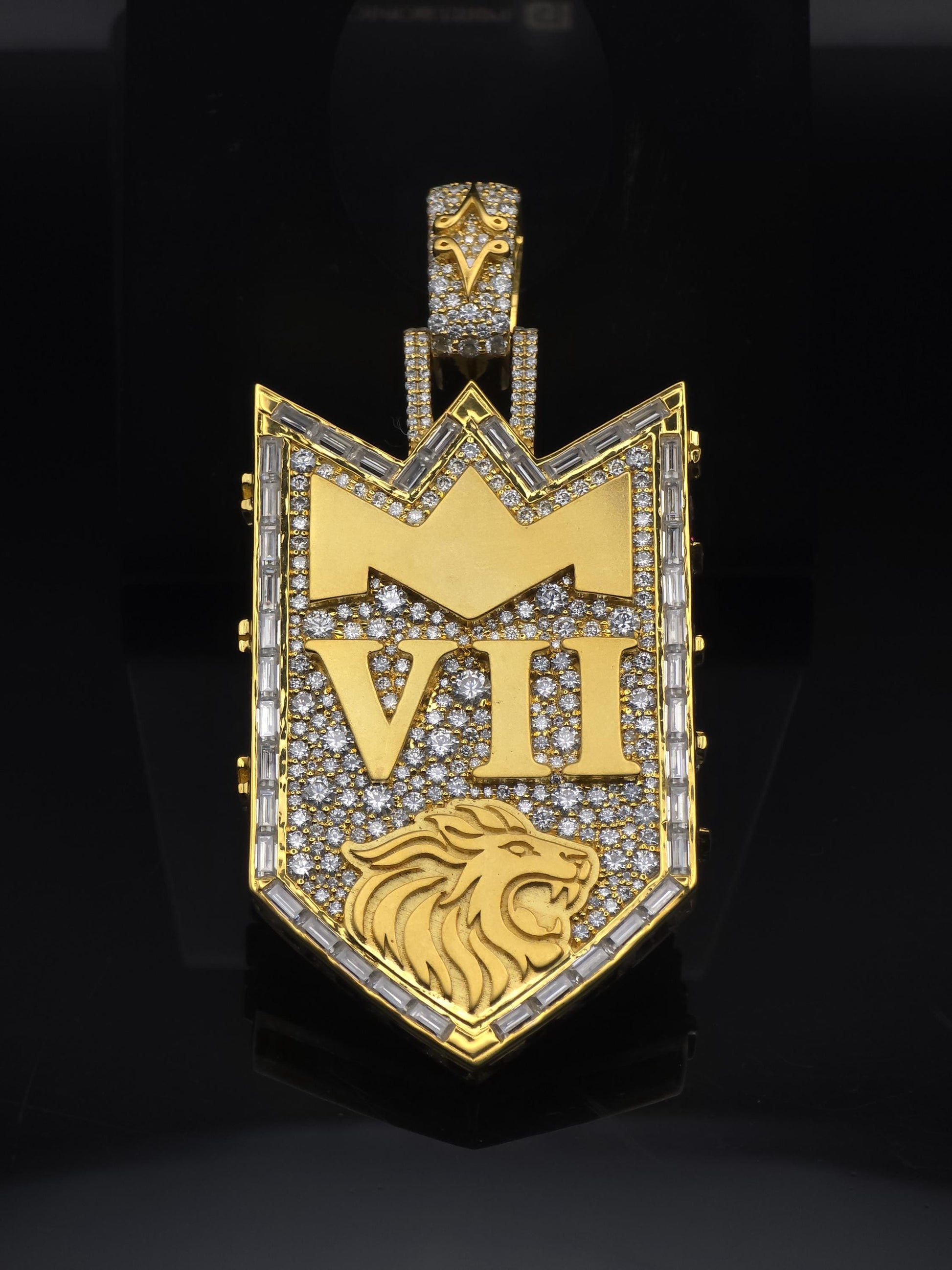 Custom Royal Lion Shield Pendant, Iced Out VII Crown Pendant, 925 Silver Moissanite Hip Hop Jewelry, Pass Diamond Tester