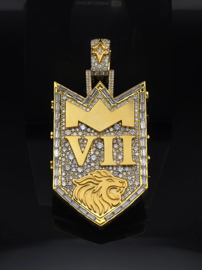 Custom Royal Lion Shield Pendant, Iced Out VII Crown Pendant, 925 Silver Moissanite Hip Hop Jewelry, Pass Diamond Tester