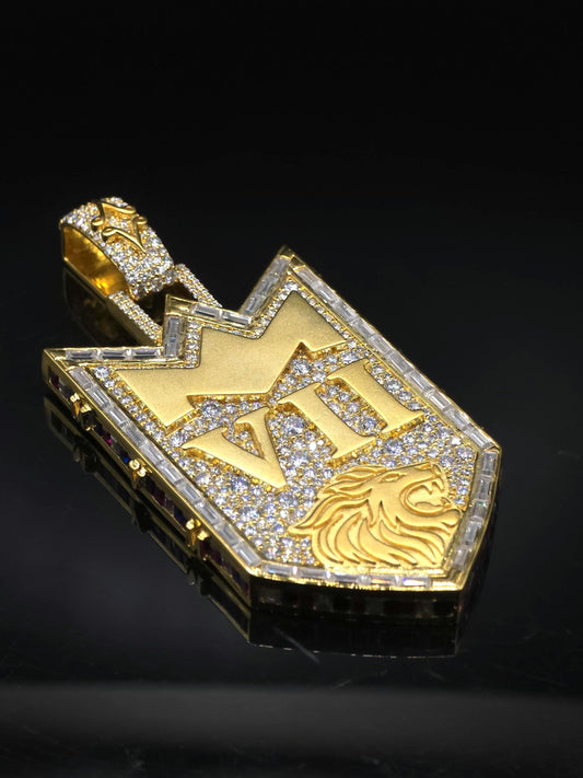 Custom Royal Lion Shield Pendant, Iced Out VII Crown Pendant, 925 Silver Moissanite Hip Hop Jewelry, Pass Diamond Tester