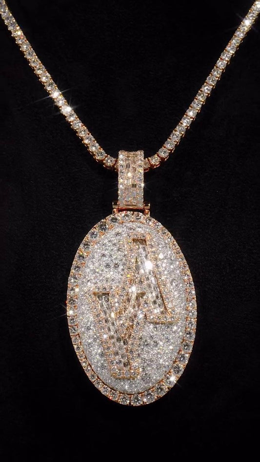 Custom Made Iced Out Hip Hop Pendant | Chunky Oval Initial Pendant | 925 Sterling Silver | Custom Handmade Jewelry