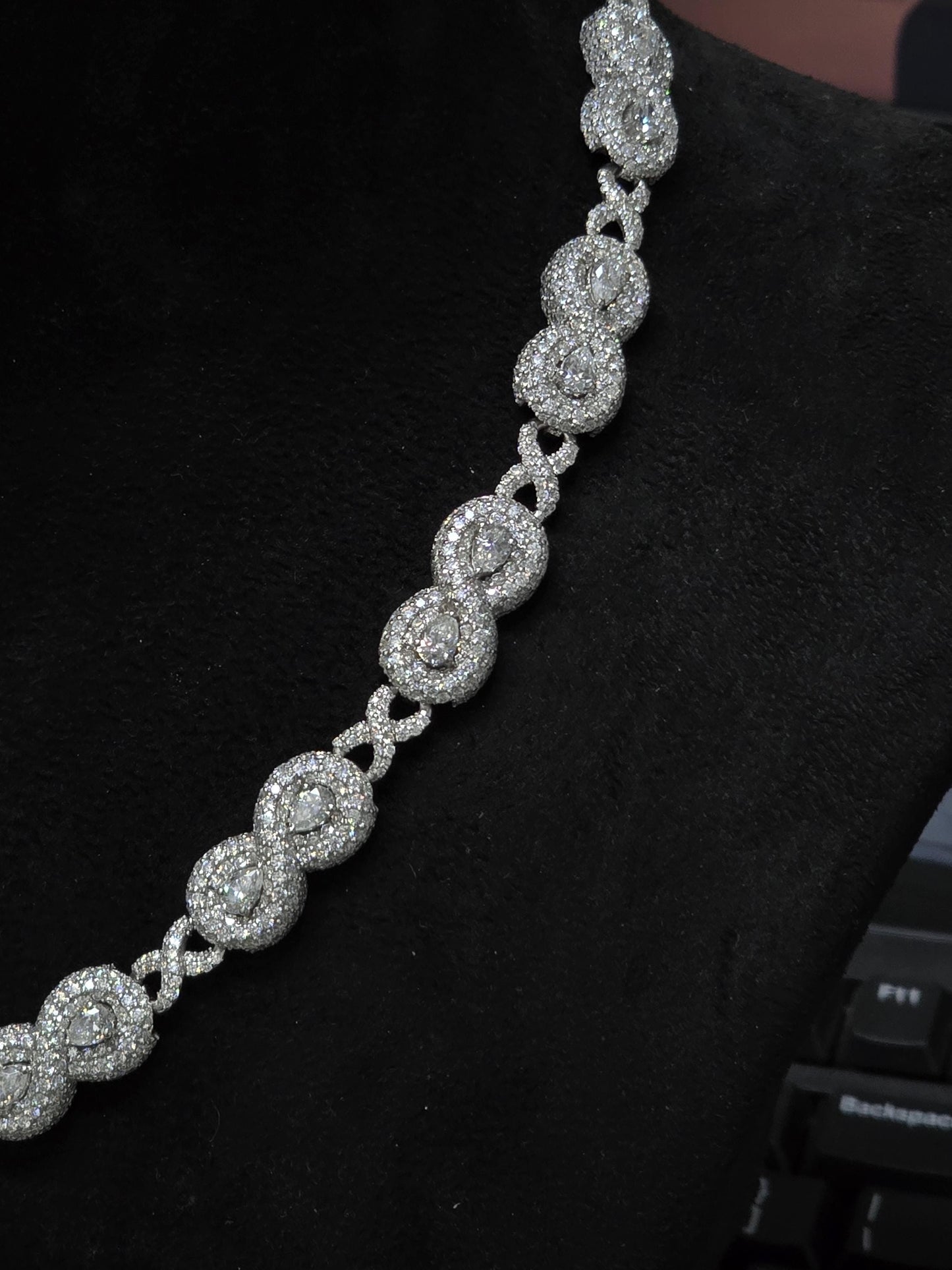 12mm Infinity Link Moissanite Necklace with Pear Accents | VVS Iced Out Chain in 925 Sterling Silver | Hip Hop Jewelry