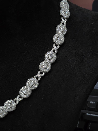 12mm Infinity Link Moissanite Necklace with Pear Accents | VVS Iced Out Chain in 925 Sterling Silver | Hip Hop Jewelry