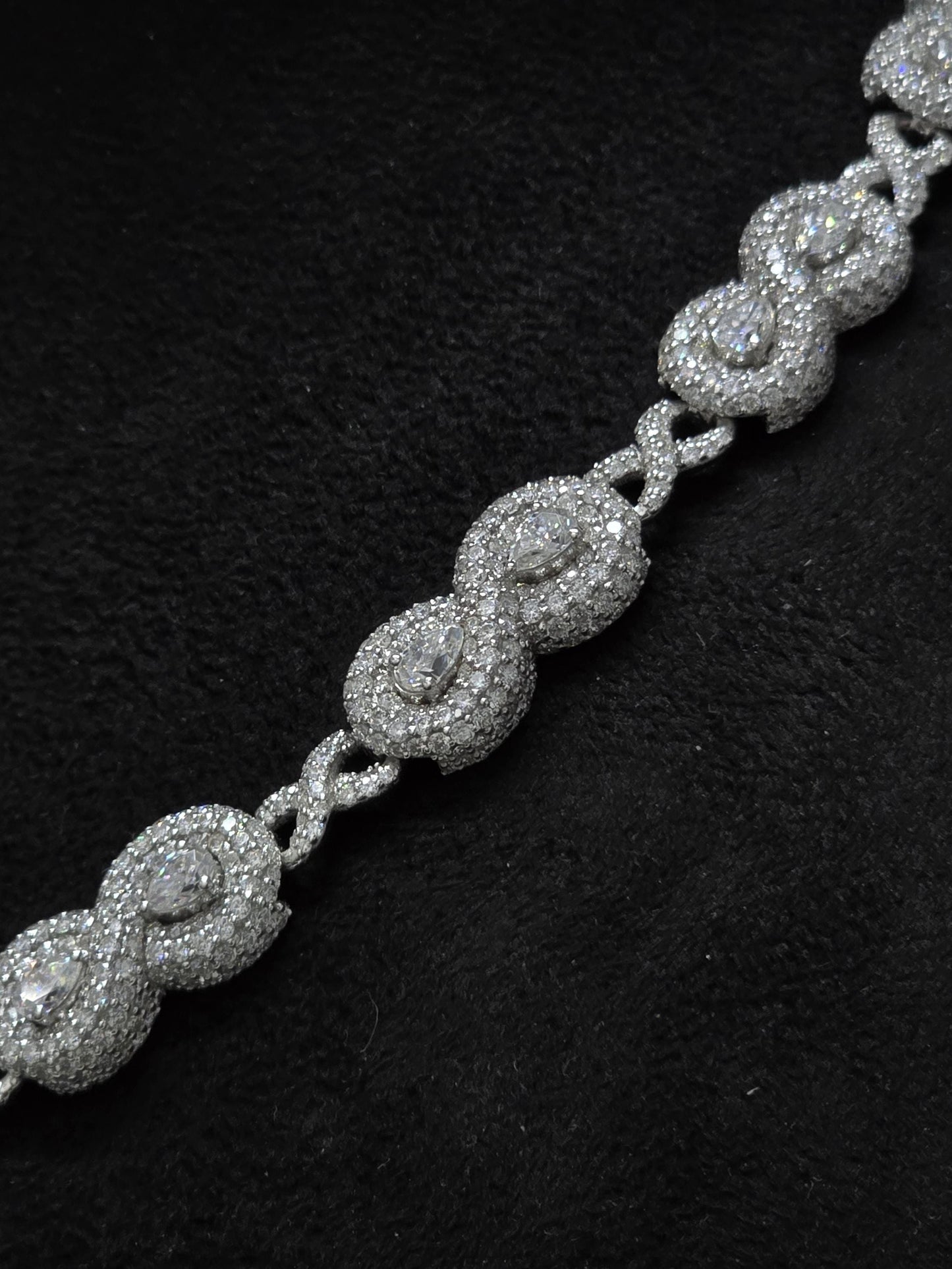 12mm Infinity Link Moissanite Necklace with Pear Accents | VVS Iced Out Chain in 925 Sterling Silver | Hip Hop Jewelry