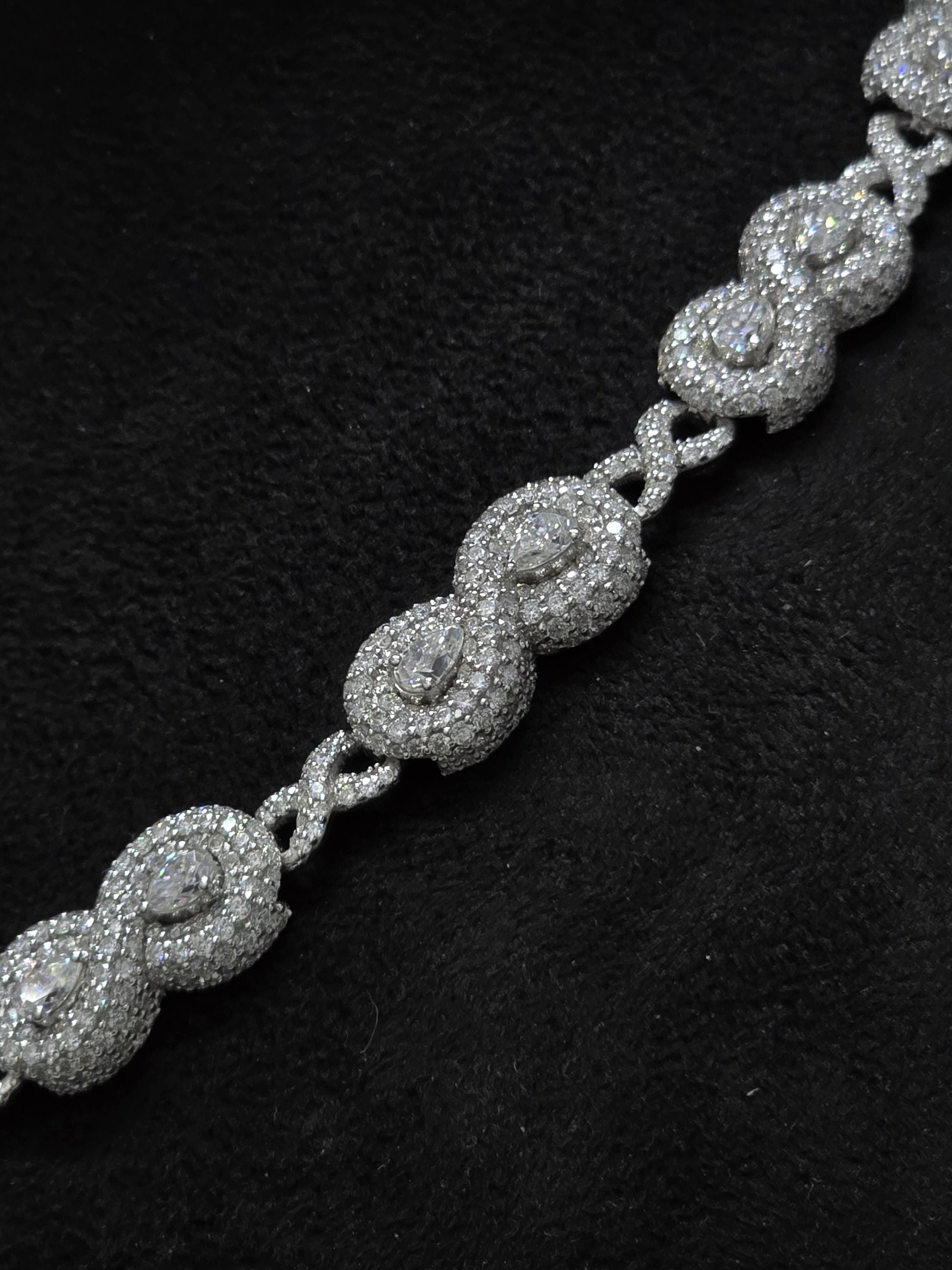 12mm Infinity Link Moissanite Necklace with Pear Accents | VVS Iced Out Chain in 925 Sterling Silver | Hip Hop Jewelry